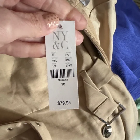 New York & Company Tan Off the Shoulder Ruffle Sleeve Trench-Style Midi Dress - Picture 7 of 8